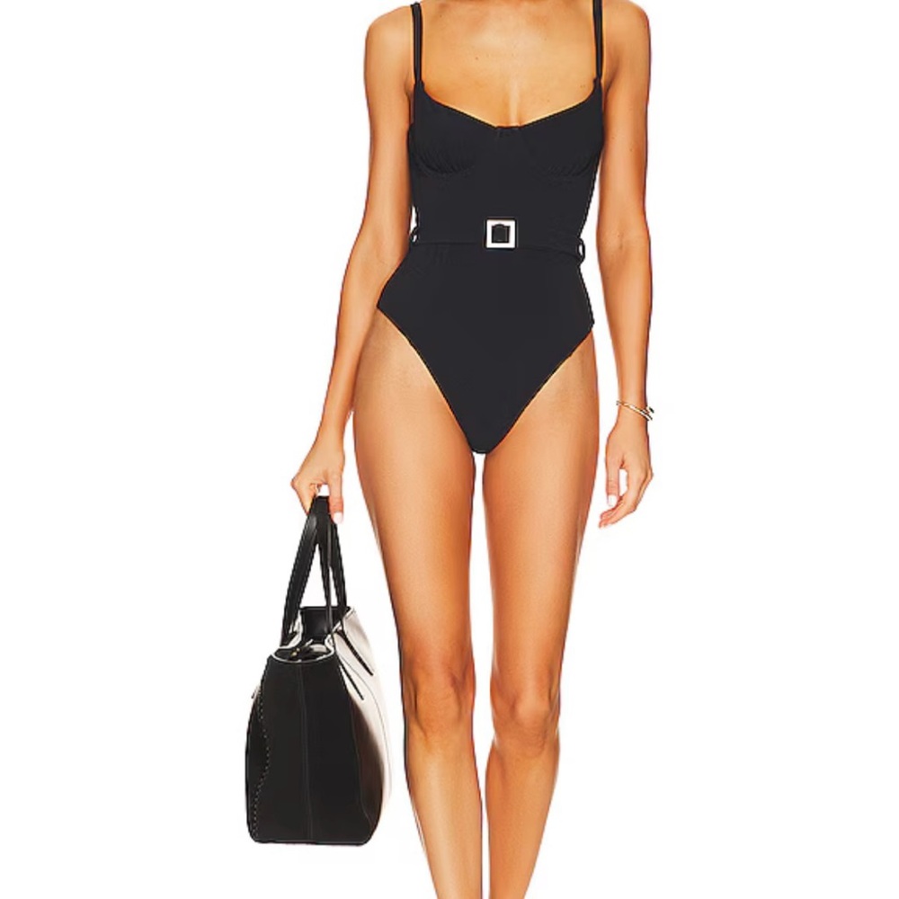 WeWoreWhat XXL Black Belted One Piece Underwire Crepe Knit‎